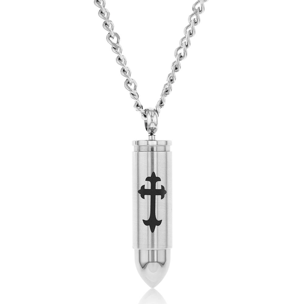 Stainless Steel Cross On Bullet Pendant On 60cm Chain