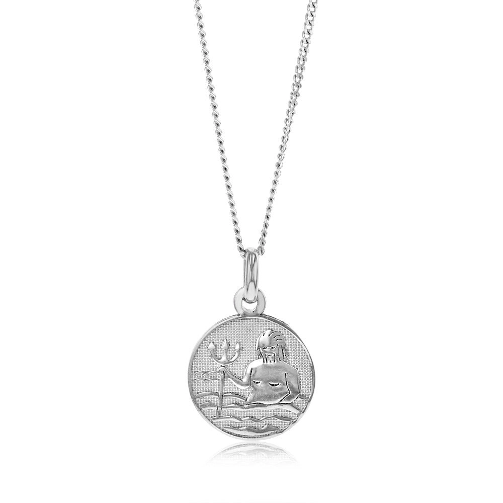 Sterling Silver Rhodium Plated Round Zodiac Aquarius Pendant