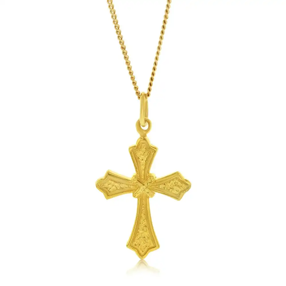 Gold Plated Sterling Silver Engraved Cross Pendant