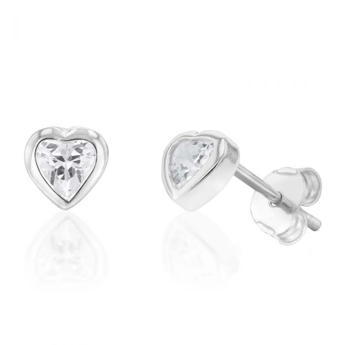 Sterling Silver Cubic Zirconia Heart Stud Earrings