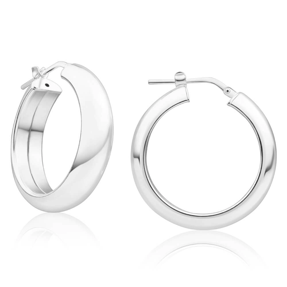 Sterling Silver 20mm Plain Half Round Hoop Earrings