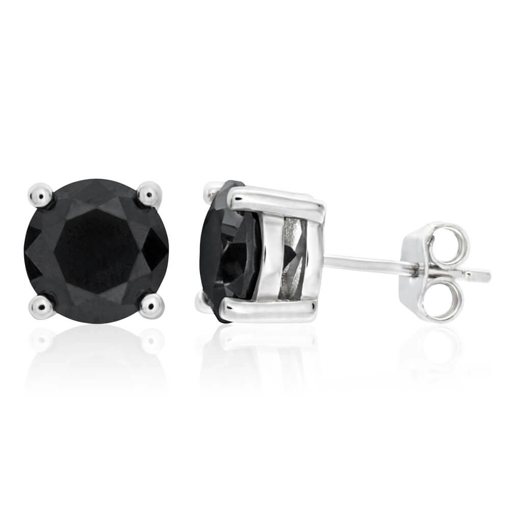 Sterling Silver Black Cubic Zirconia Black 8mm Stud Earrings