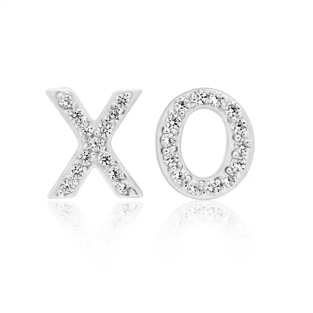 Sterling Silver Rhodium Plated Cubic Zirconia XO Stud Earrings