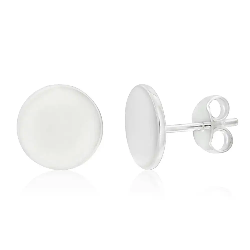 Sterling Silver Flat Disc Stud Earrings