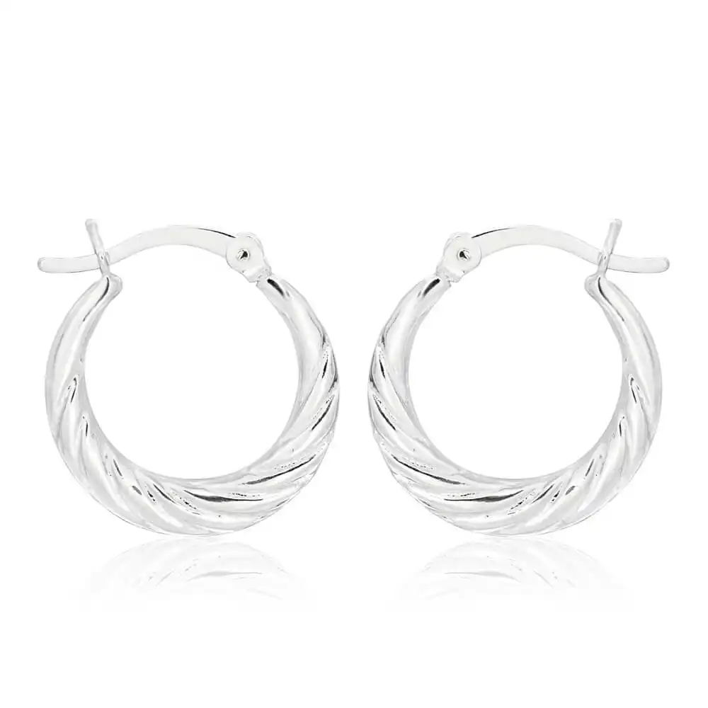 Sterling Silver Creole Twist Ridge Hoop Earrings