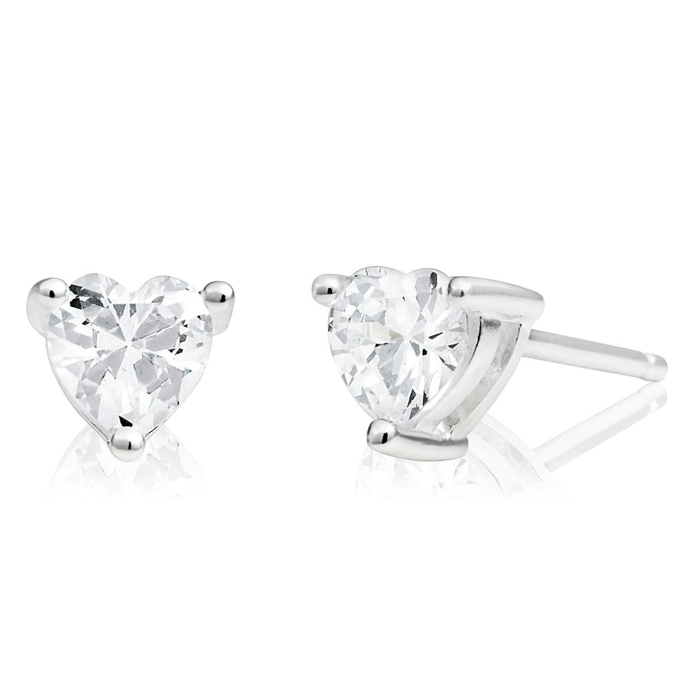 Sterling Silver Cubic Zirconia 5mm Heart Stud Earrings