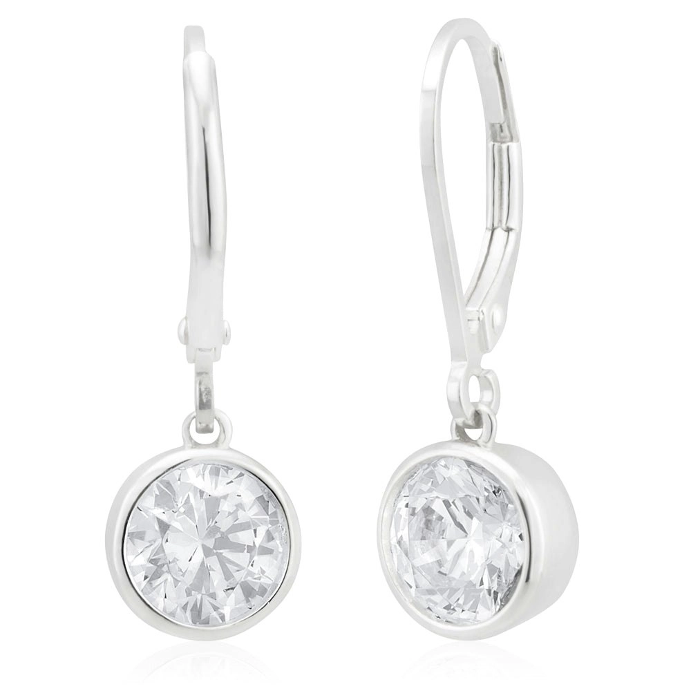 Sterling Silver Cubic Zirconia 6.5mm Bezel Drop Earrings