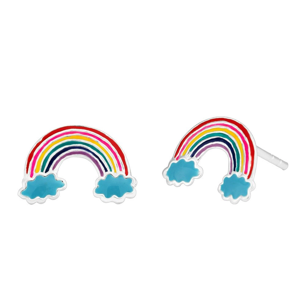 Sterling Silver Rainbow and Cloud Studs