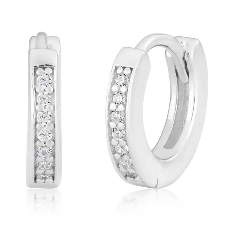 Sterling Silver Cubic Zirconia 10mm Huggie Hoop Earring