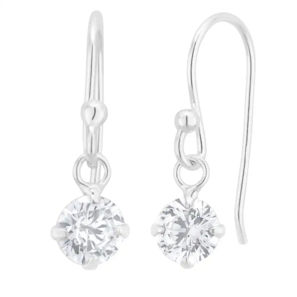 Sterling Silver Zirconia Round Drop Earrings