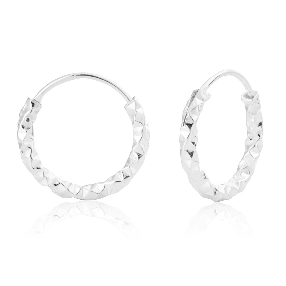 Sterling Silver 15mm Fancy Dicut Sleeper Earrings