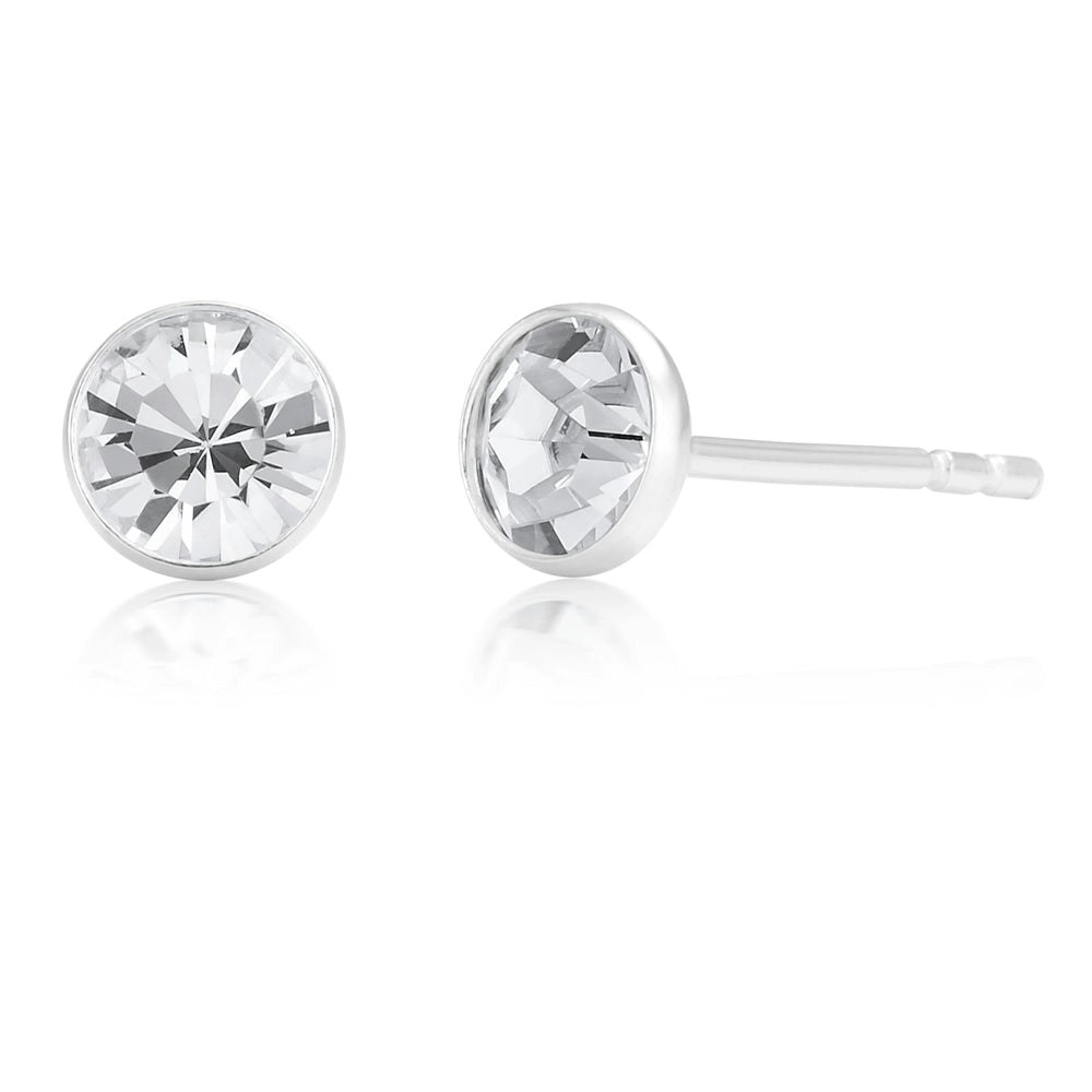 Sterling Silver 5mm White Zirconia Bezel Studs