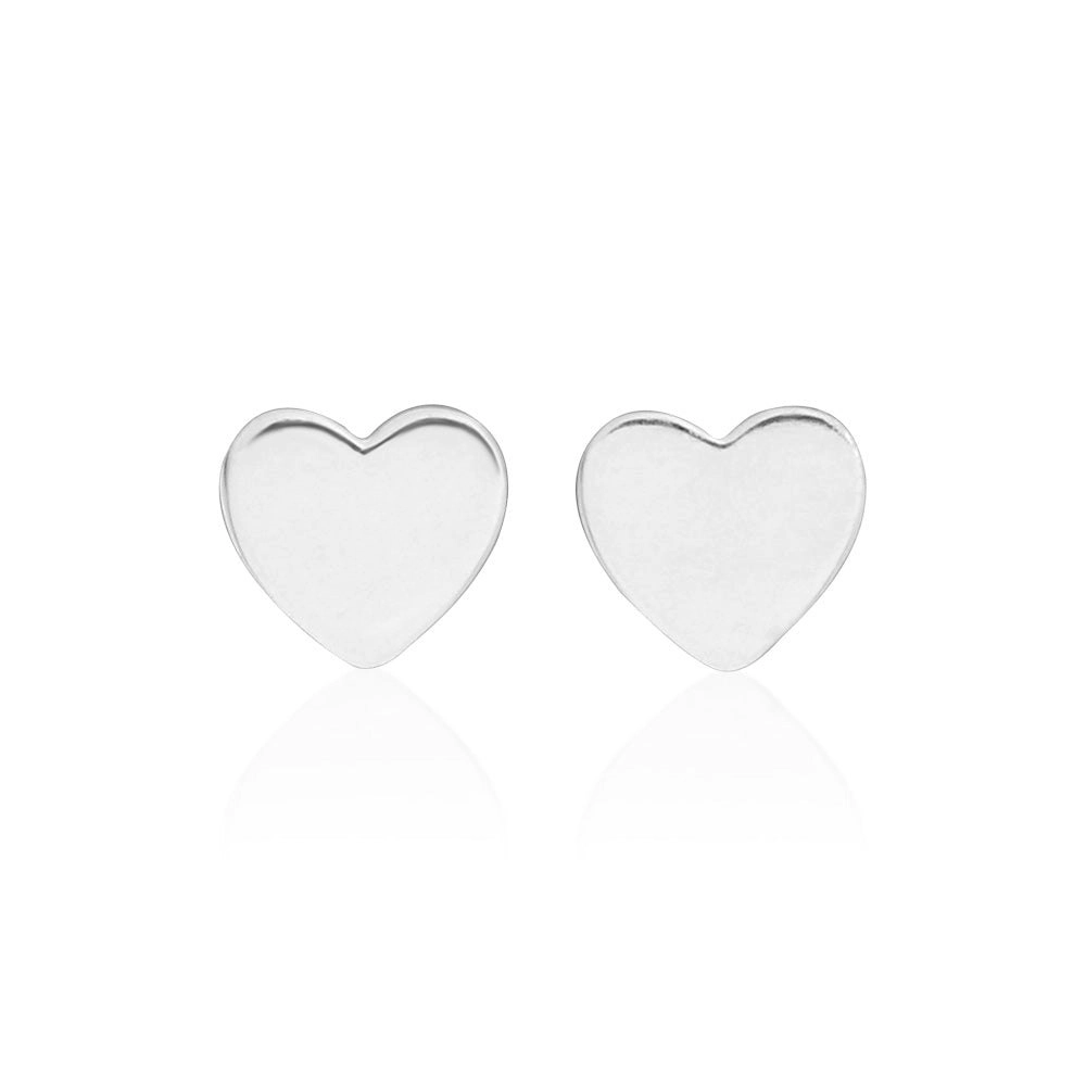 Sterling Silver Plain Heart Stud Earrings