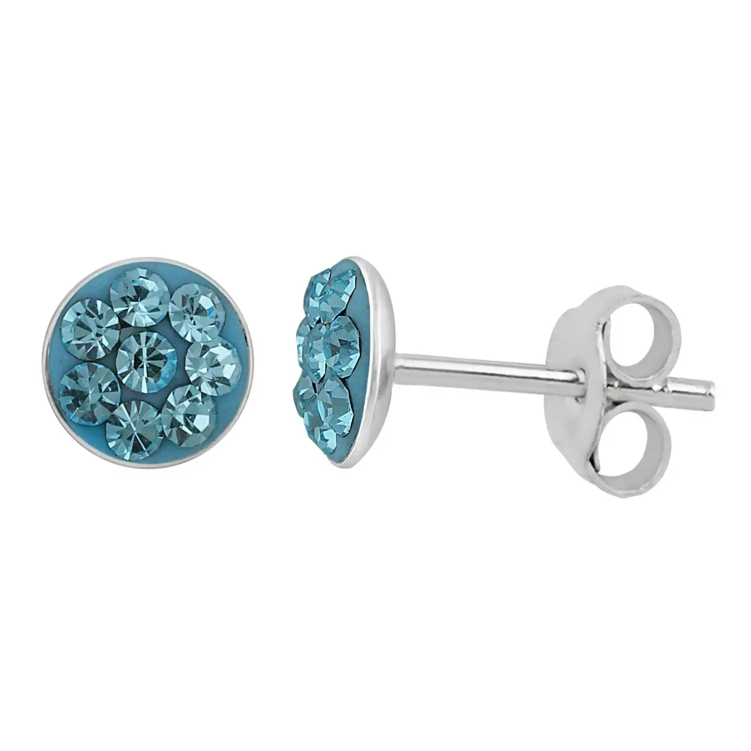 Sterling Silver 5mm Light Blue Crystal Stud Earrings