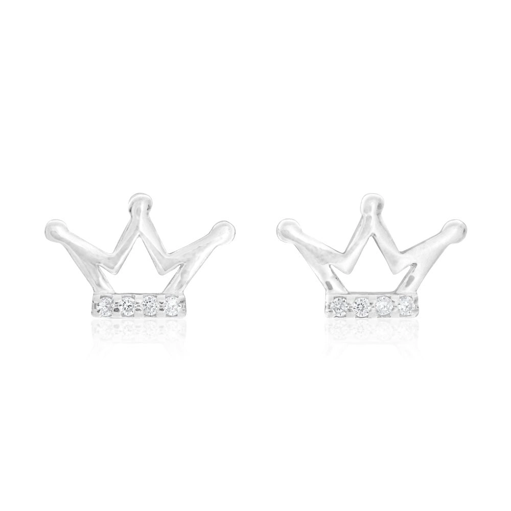 Sterling Silver 3 Point Crown Stud Earrings