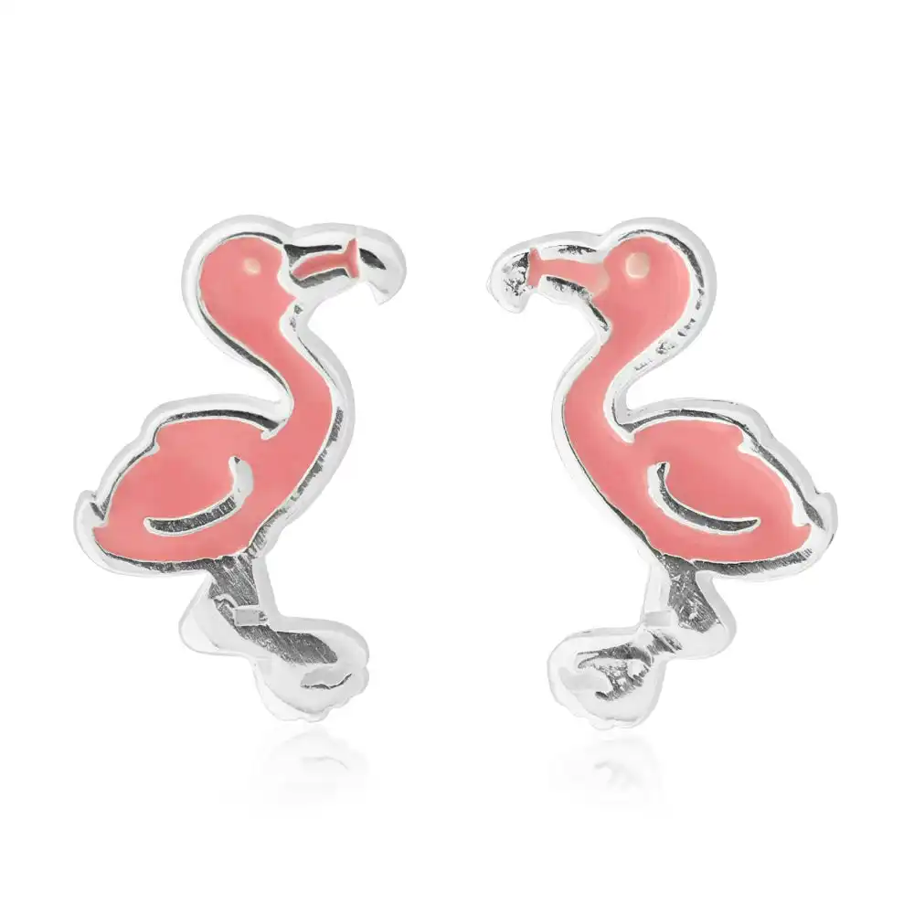 Sterling Silver Pink Flamingo Stud Earrings