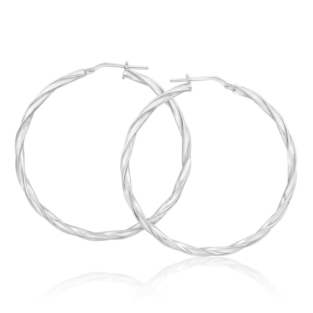 Sterling Silver 40mm Twisted Hoop Earrings