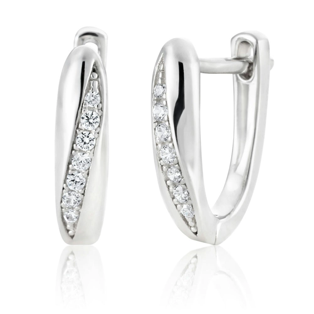 Sterling Silver Rhodium Plated Zirconia Fancy Twist Huggie Earrings