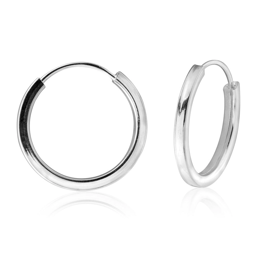 Sterling Silver 18mm Plain Flat Hoop Sleeper Earrings