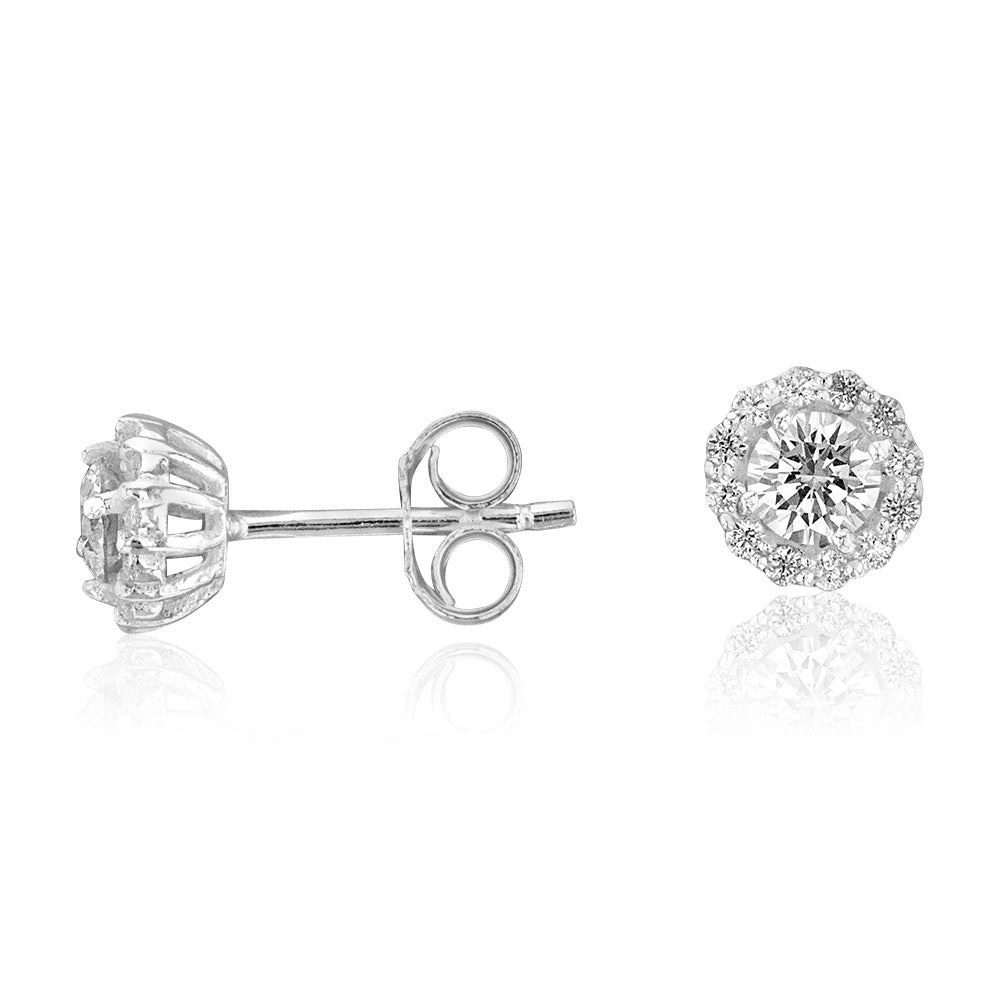 Sterling Silver Zirconia Round Stud Earrings