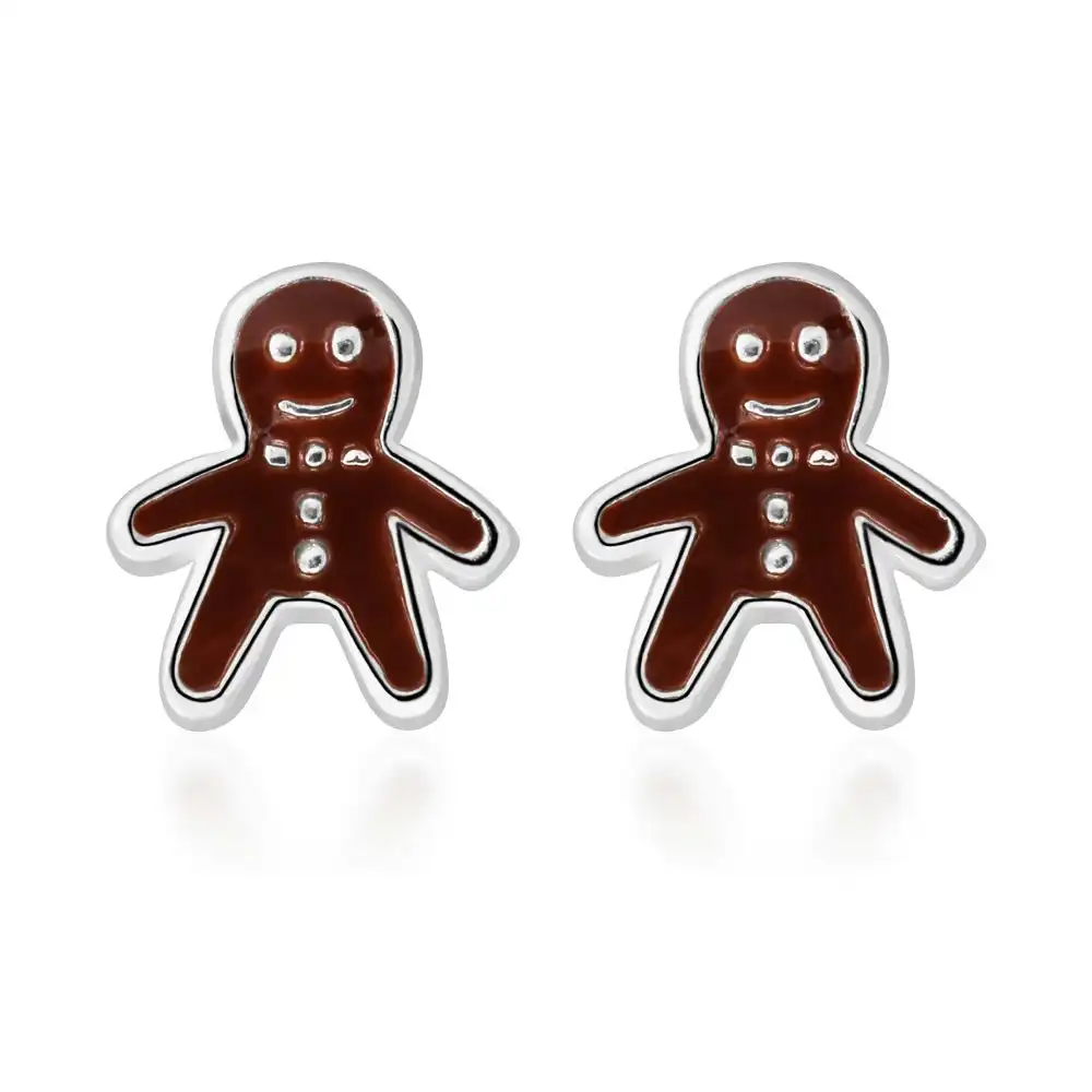 Sterling Silver Christmas Gingerbread Man Studs