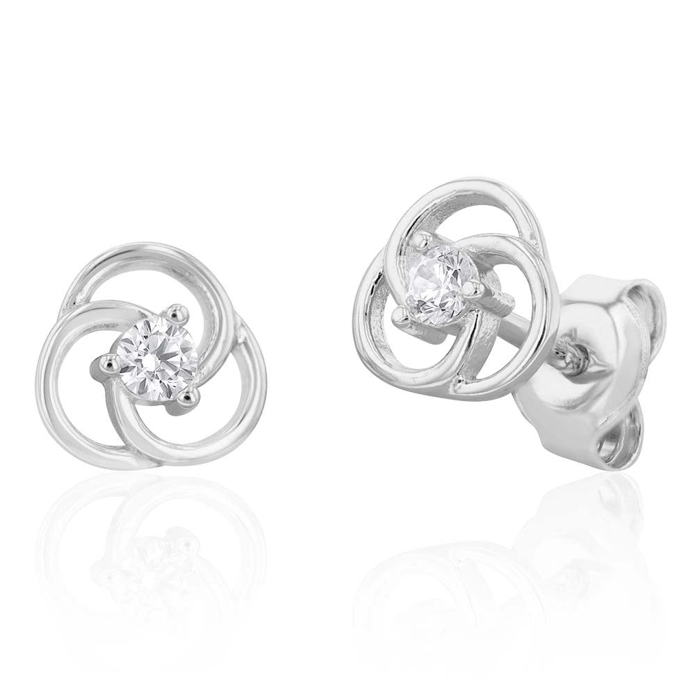 Rhodium Plated Cubic Zirconia Flower 7mm Stud Earrings