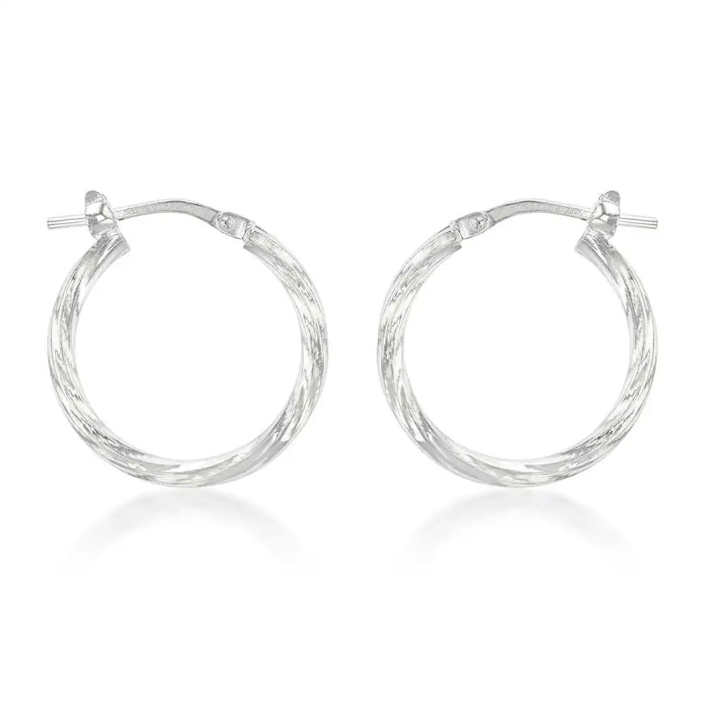 Sterling Silver Twisted 15mm Hoop Earrings