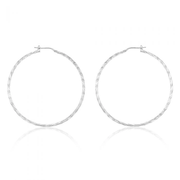 Sterling Silver Twisted 50mm Hoop Earrings