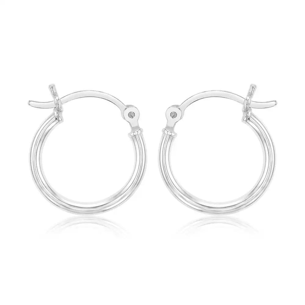 Sterling Silver Plain Round 15mm Hoop Earrings