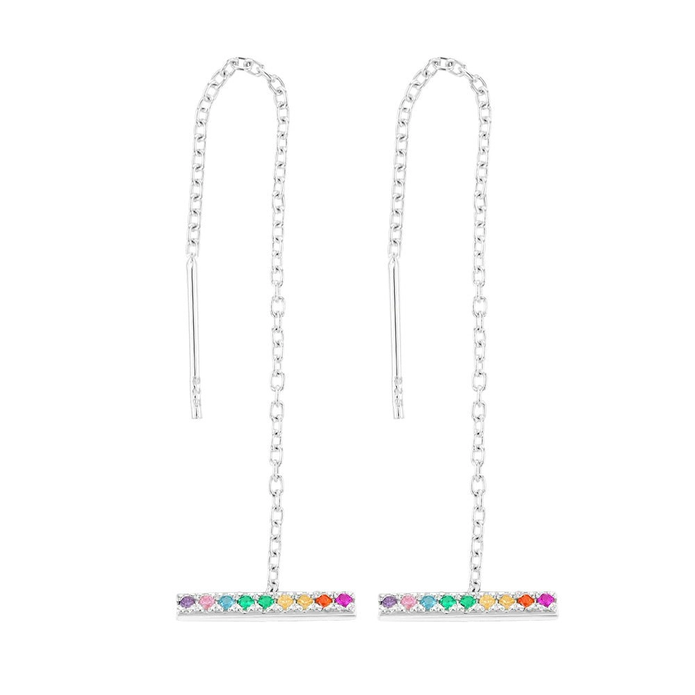 Sterling Silver Multicolour Zirconia Threader Earrings