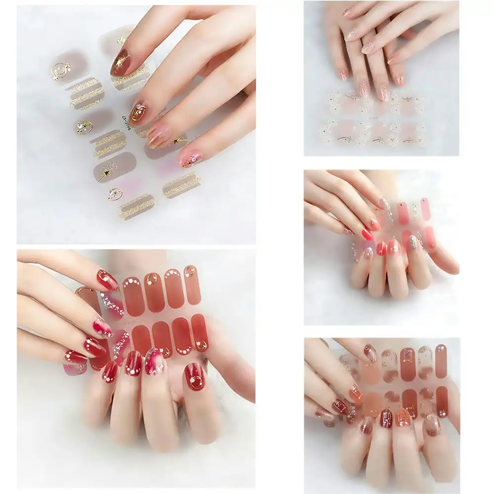 5Pcs 3D Colored Diamond Nail Stickers Waterproof Self-Adhesive Nail Cover