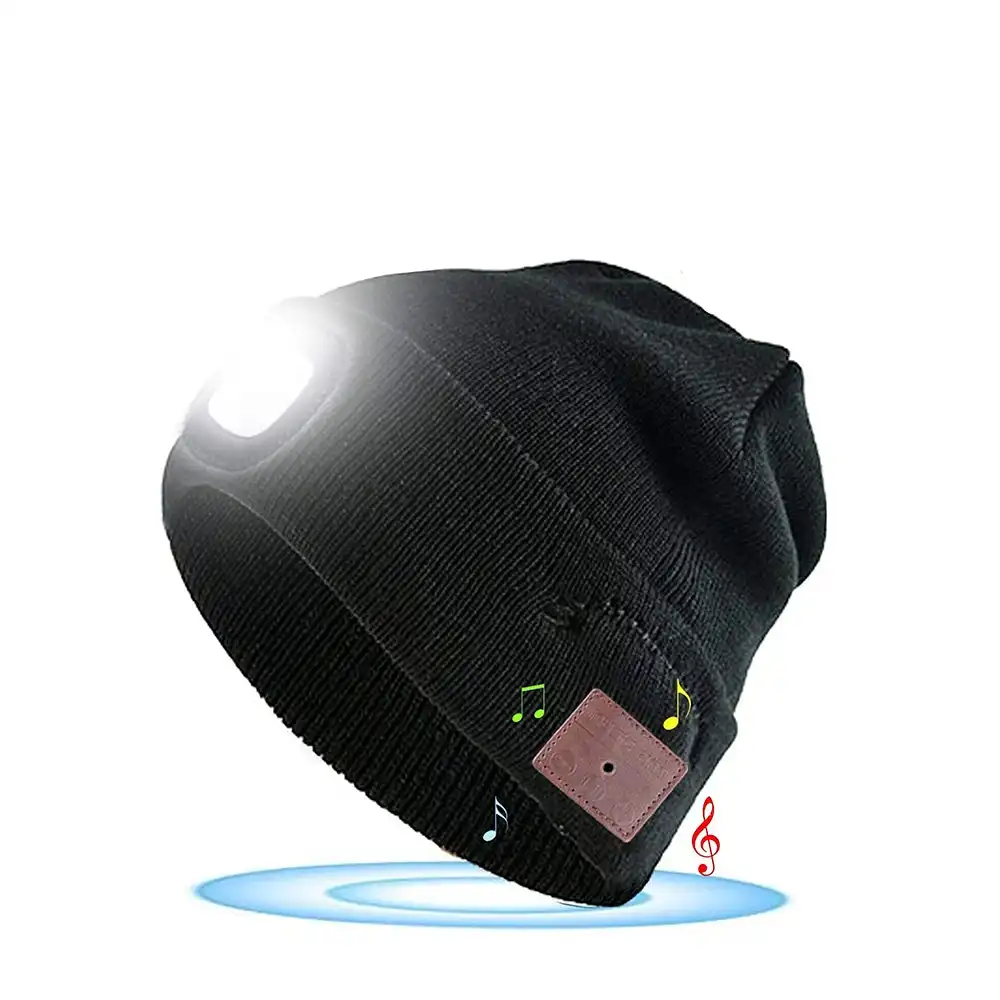 Bluetooth 5.0 Music Knitted Beanie Hat with LED Light-Black