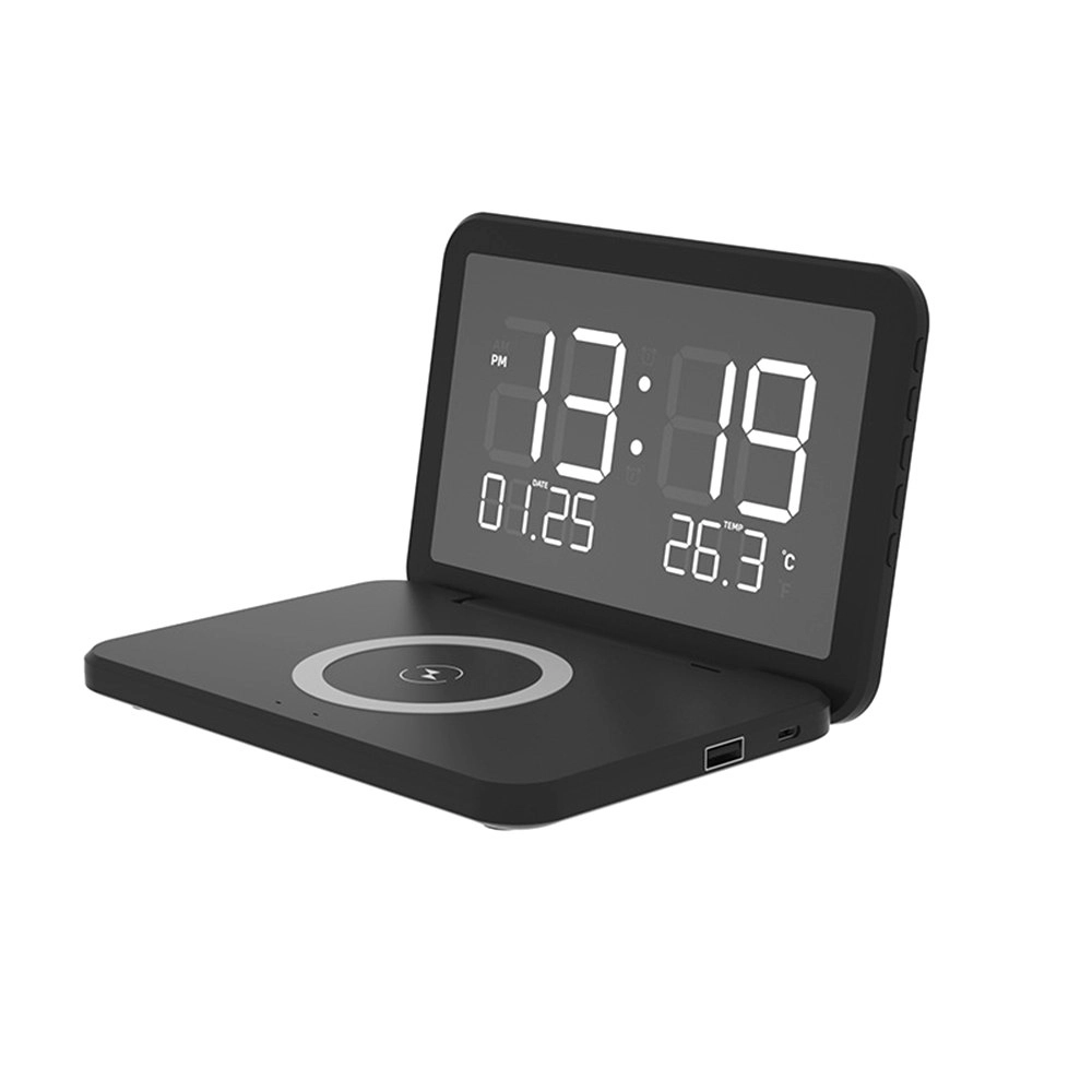 Multifunctional 15W Fast Wireless Charging Clock With Temperature