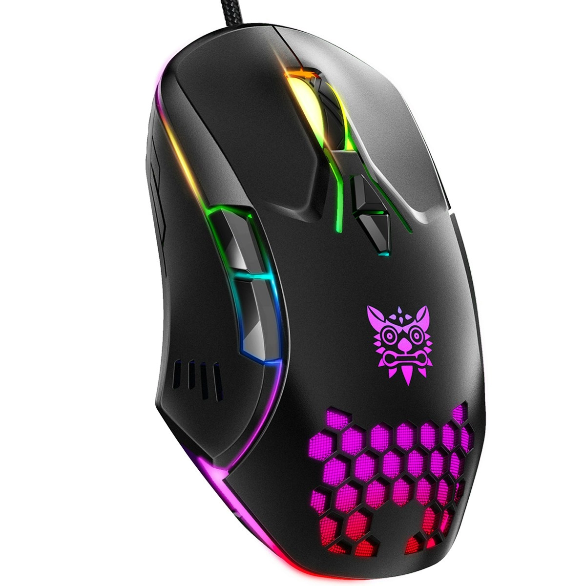 Onikuma CW902 Wired Gaming Mouse 6400DPI RGB Backlight Computer Mouse Hollow Honeycomb Mice for Computer Laptop PC Gamer