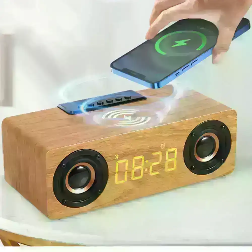 Multi-function Wooden Wireless Bluetooth Speaker LED Alarm Clock