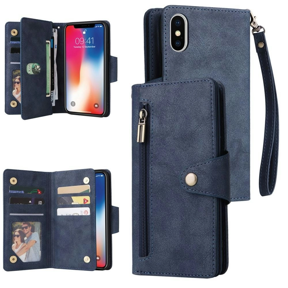 Willow Buckle Zipper Wallet Phone Purse Case With Straps for Iphone-Blue