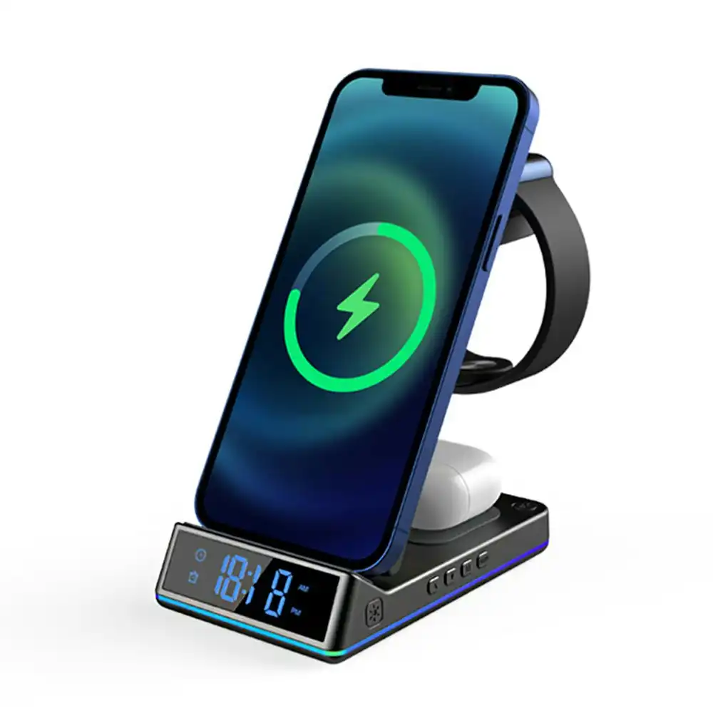 Multifunctional foldable vertical wireless charger desk clock