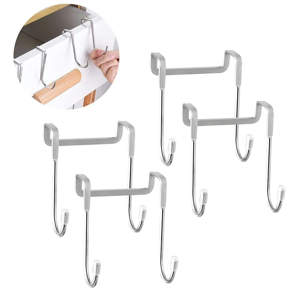 4 Pack Stainless Steel Door Hook Double Hanger Hook for Cabinet Drawer