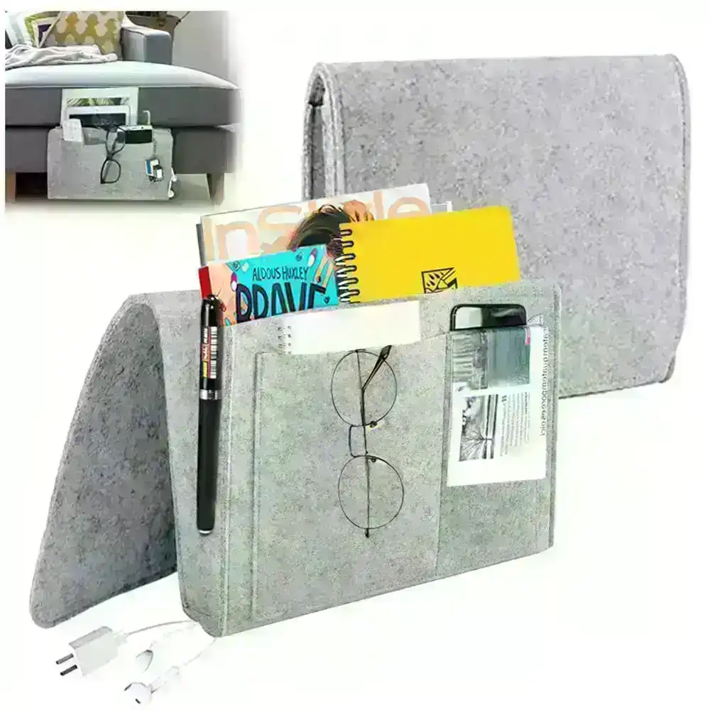 Soft Felt Bed Hanging Storage/Organizer with Pockets, Magazine Phone Tablet Tissue Holder