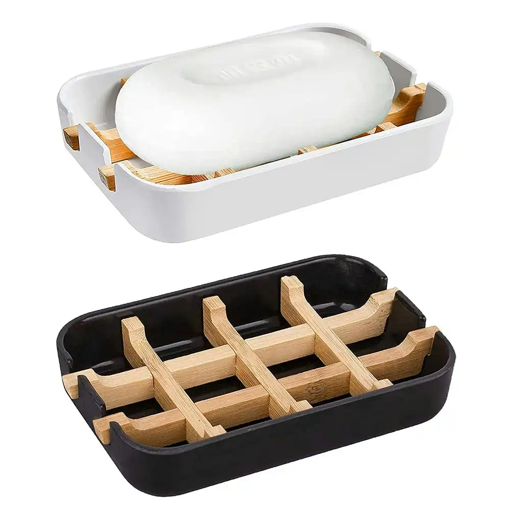 2 Pack Removable Bamboo Fiber Soap Holder And Soap Dish Combination