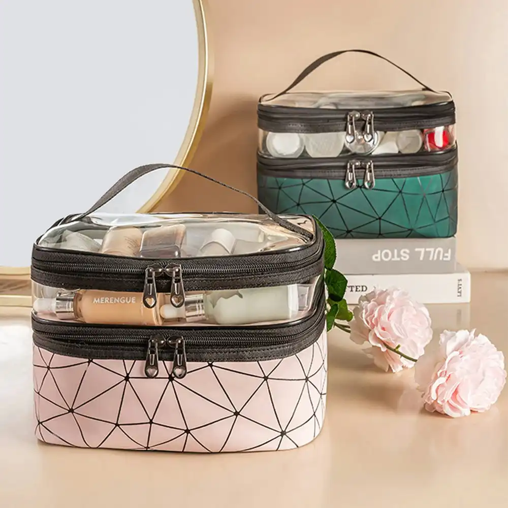 2Pcs Makeup Bags Double Layer Travel Cosmetic Bag Make Up Organizer Toiletry Bag