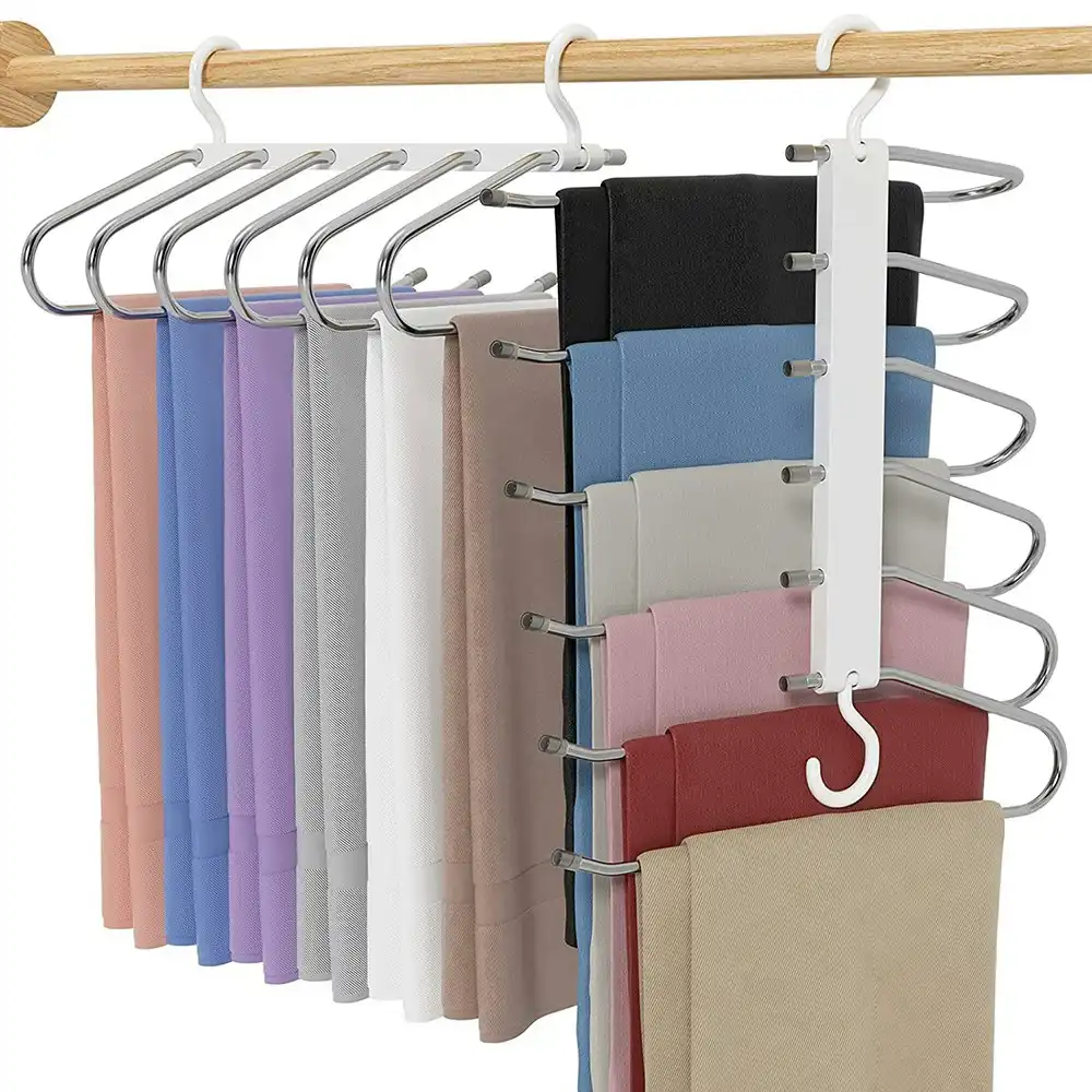 Foldable Stainless Steel 6 Tier Clothes Pants Storage Hanger