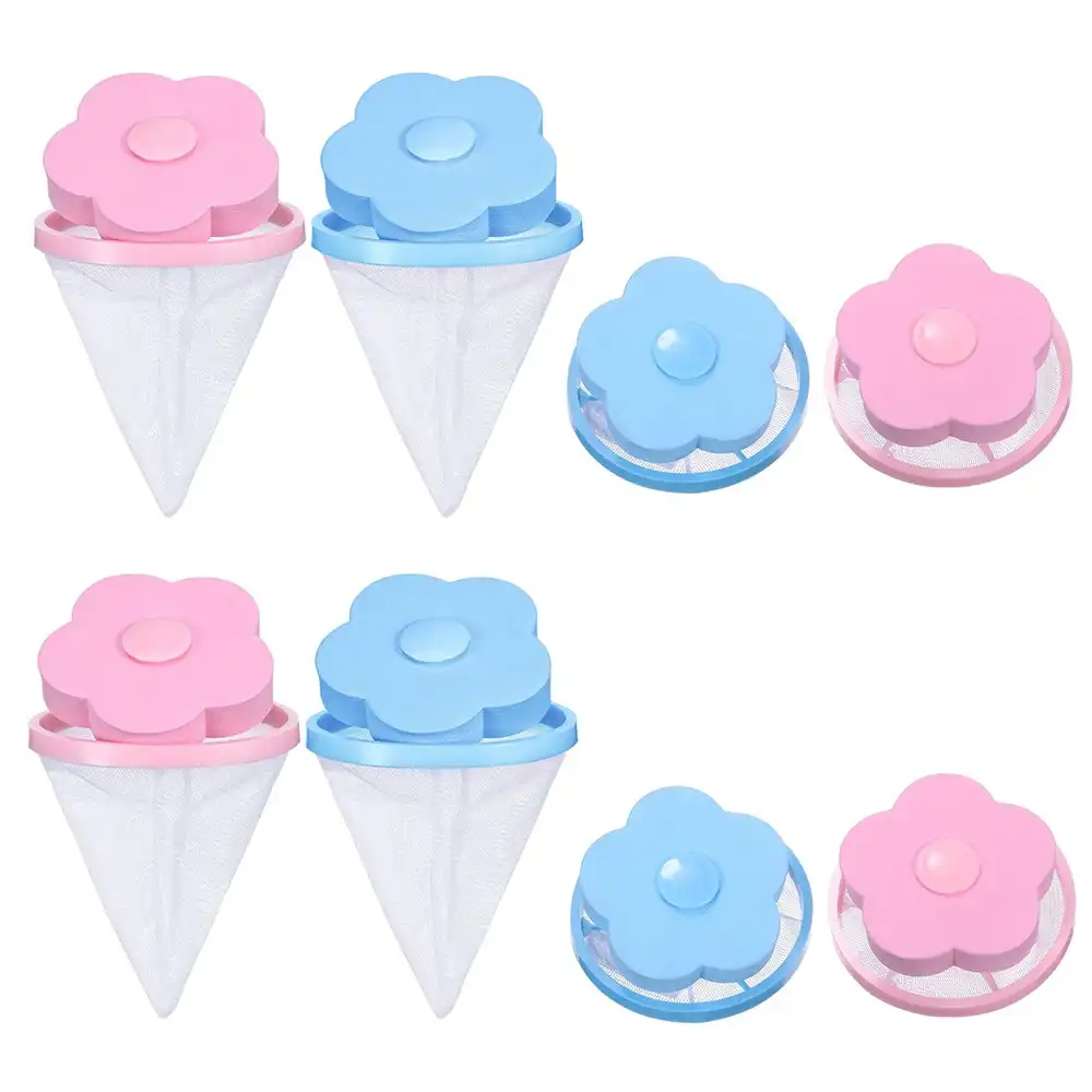 8Pcs Reusable Washing Machine Floating Lint Mesh Bags-Blue&Pink