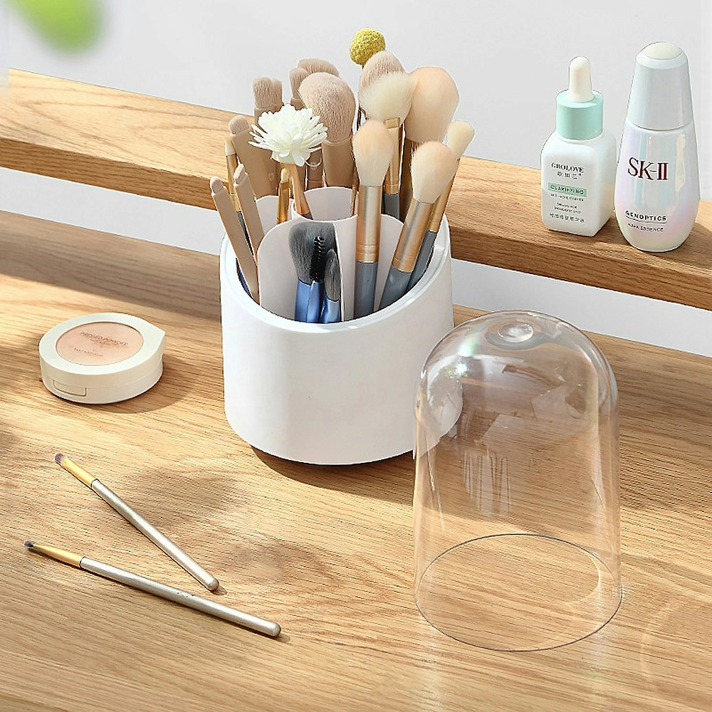 Makeup Brush Holder 360-Degree Rotating Dustproof Makeup Brush Organizer