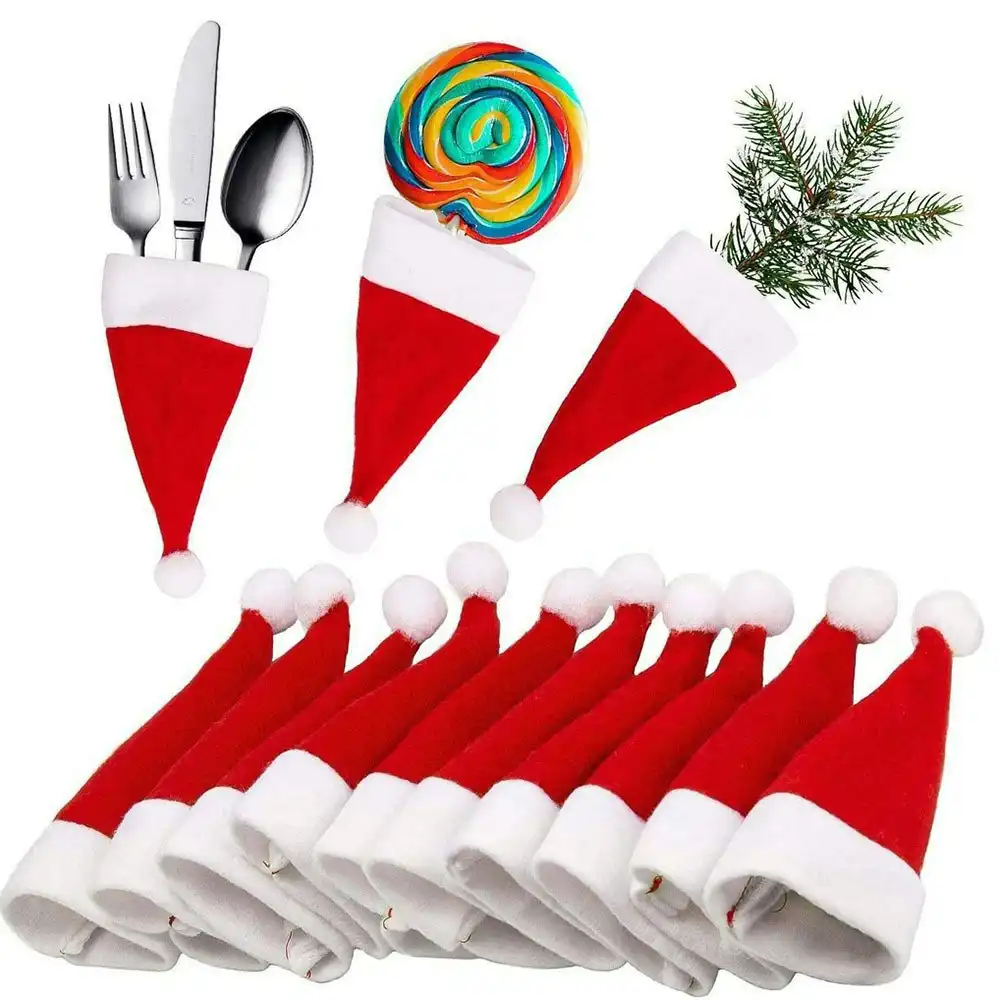 20Pcs Mini Christmas Hat Tableware Knife Fork Set Bag