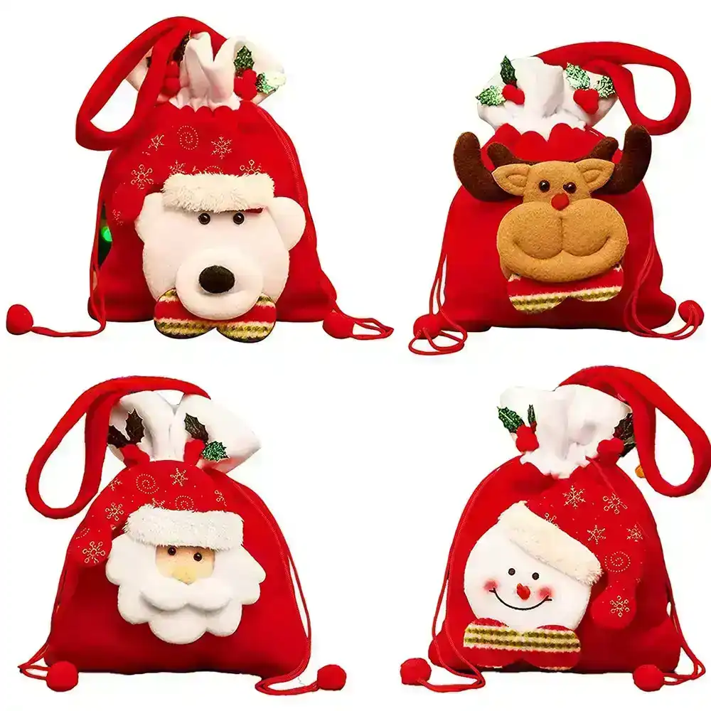 3 Pack Christmas Gift Bags Drawstring Xmas Candy Bags Santa Sack Backpack