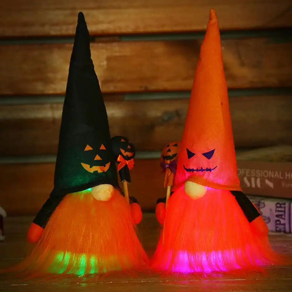 2 Pack Halloween Gradient Light Plush Faceless Dolls Decor With LED Lights
