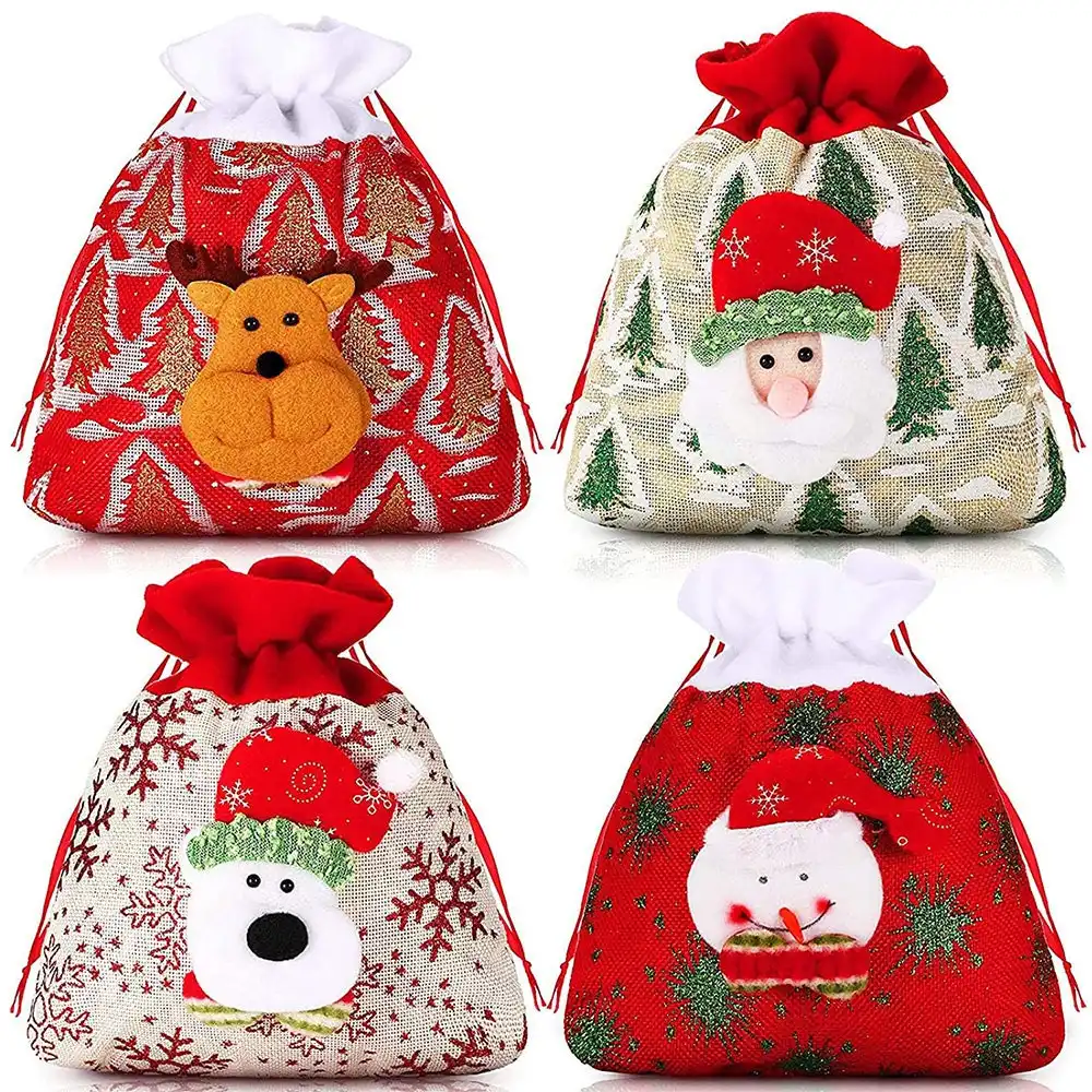 3 Pack Christmas Gift Bags Drawstring Xmas Candy Bags Santa Sack Backpack