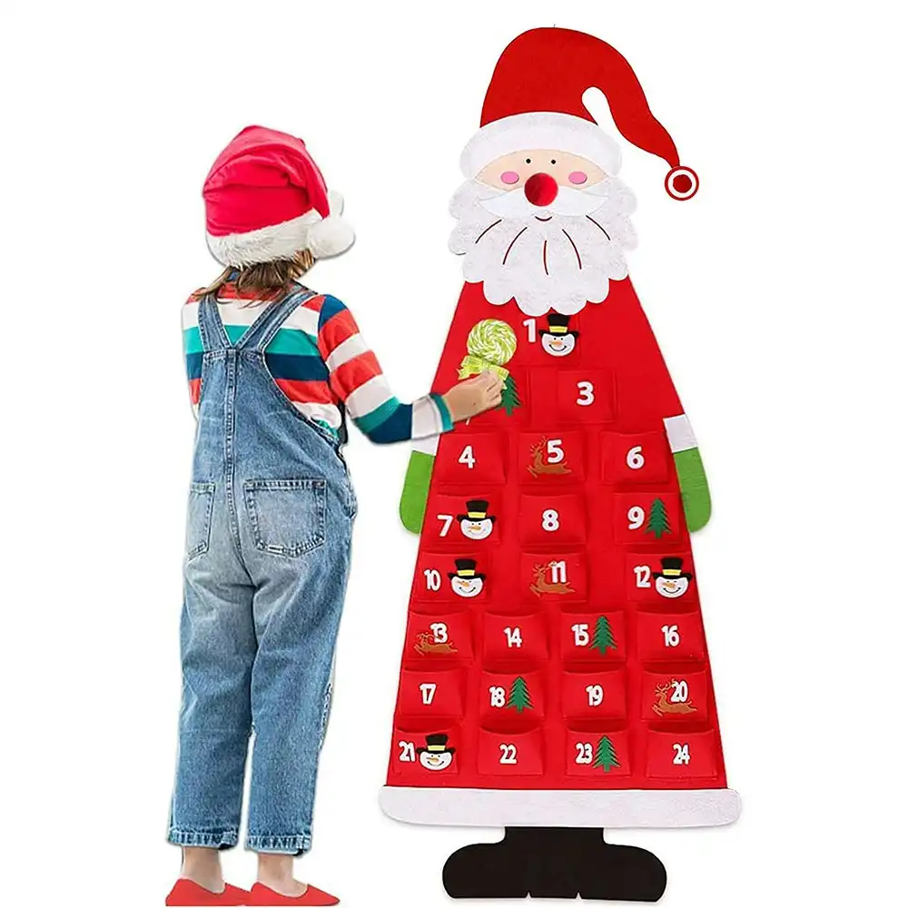 Wall Hanging Felt Santa Christmas Countdown Calendar With 24 Days Pockets