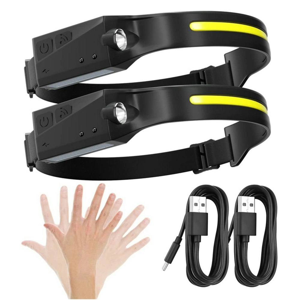 Waving sensor COB headlight USB charging LED strong Headlamp Head Torch